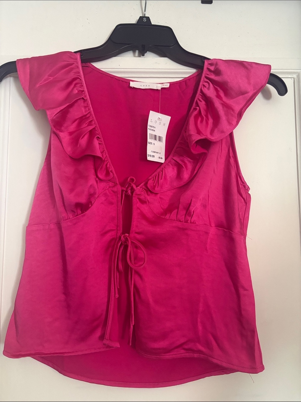 Lush Hot Pink Ruffle Tie-Front Satin Camisole